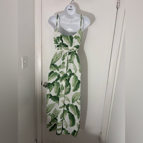 Show Me Your MuMu White Maxi Dress with Green Leaf Print and Tie Front - Picture 3 of 5